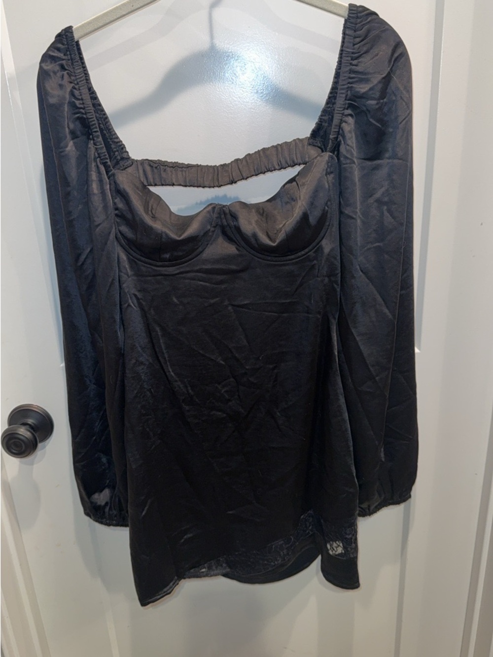 Princess Polly Black Satin Long Sleeve Bustier Mini Dress